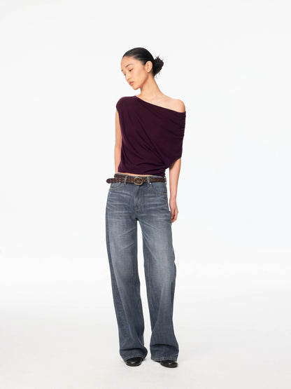 Northbutsouth Multicolor Knit Gathered Slanted Neck Women&