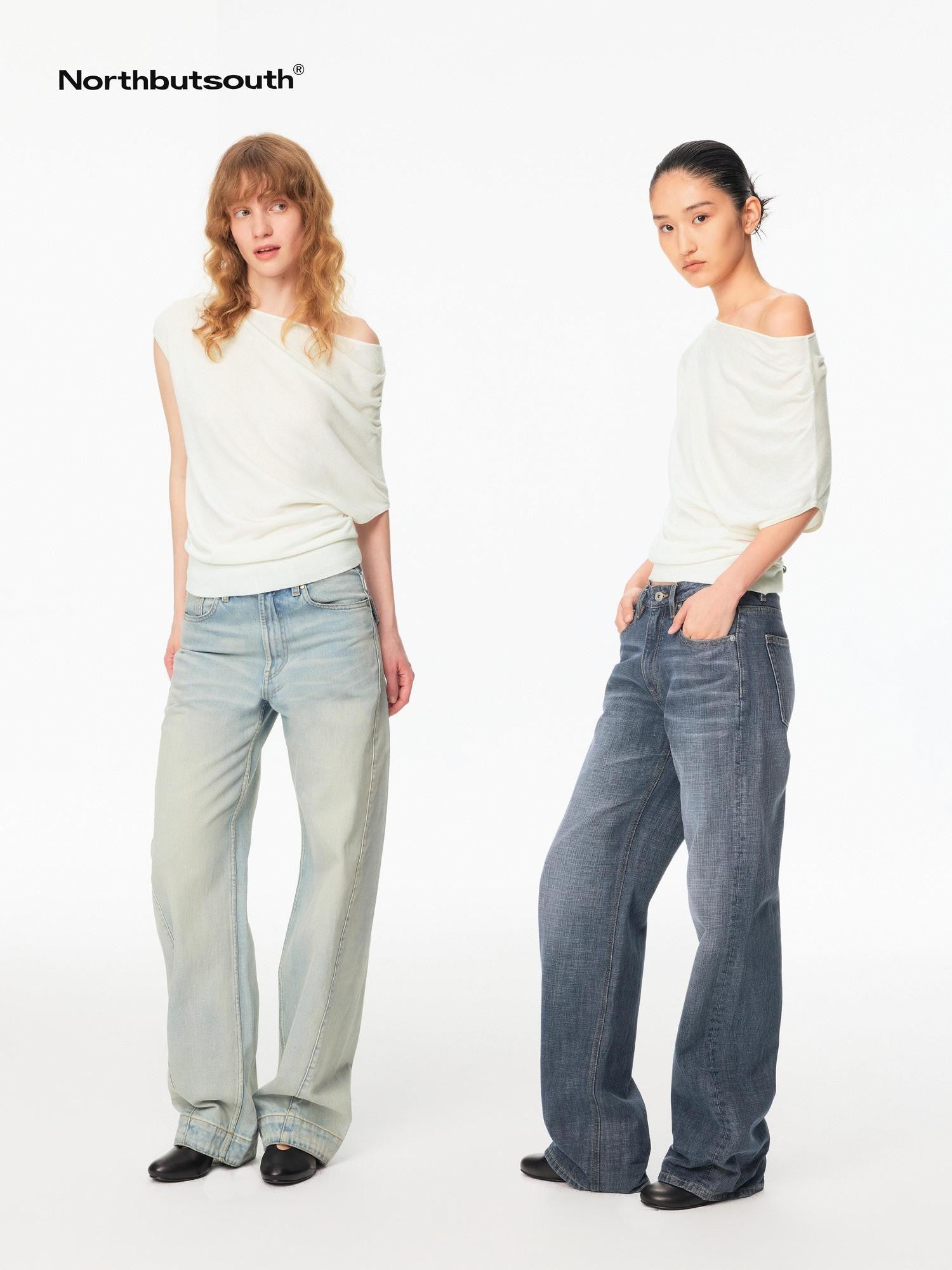 Northbutsouth Multicolor Knit Gathered Slanted Neck Women&