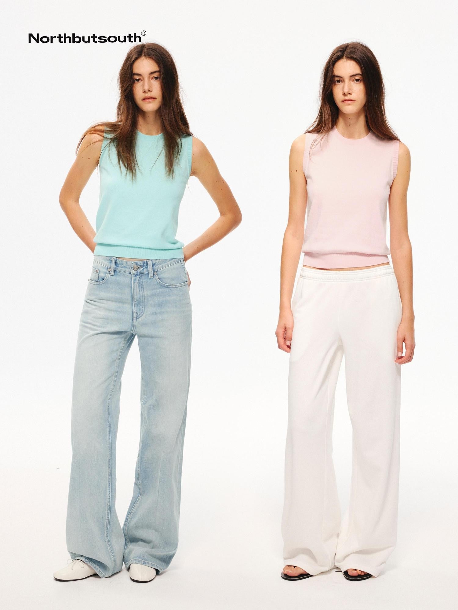 Northbutsouth Multicolor Ribbed Knit Round Neck Tape Trim Women&