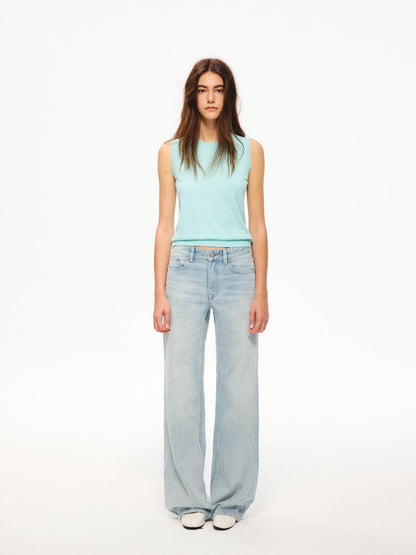 Northbutsouth Multicolor Ribbed Knit Round Neck Tape Trim Women&