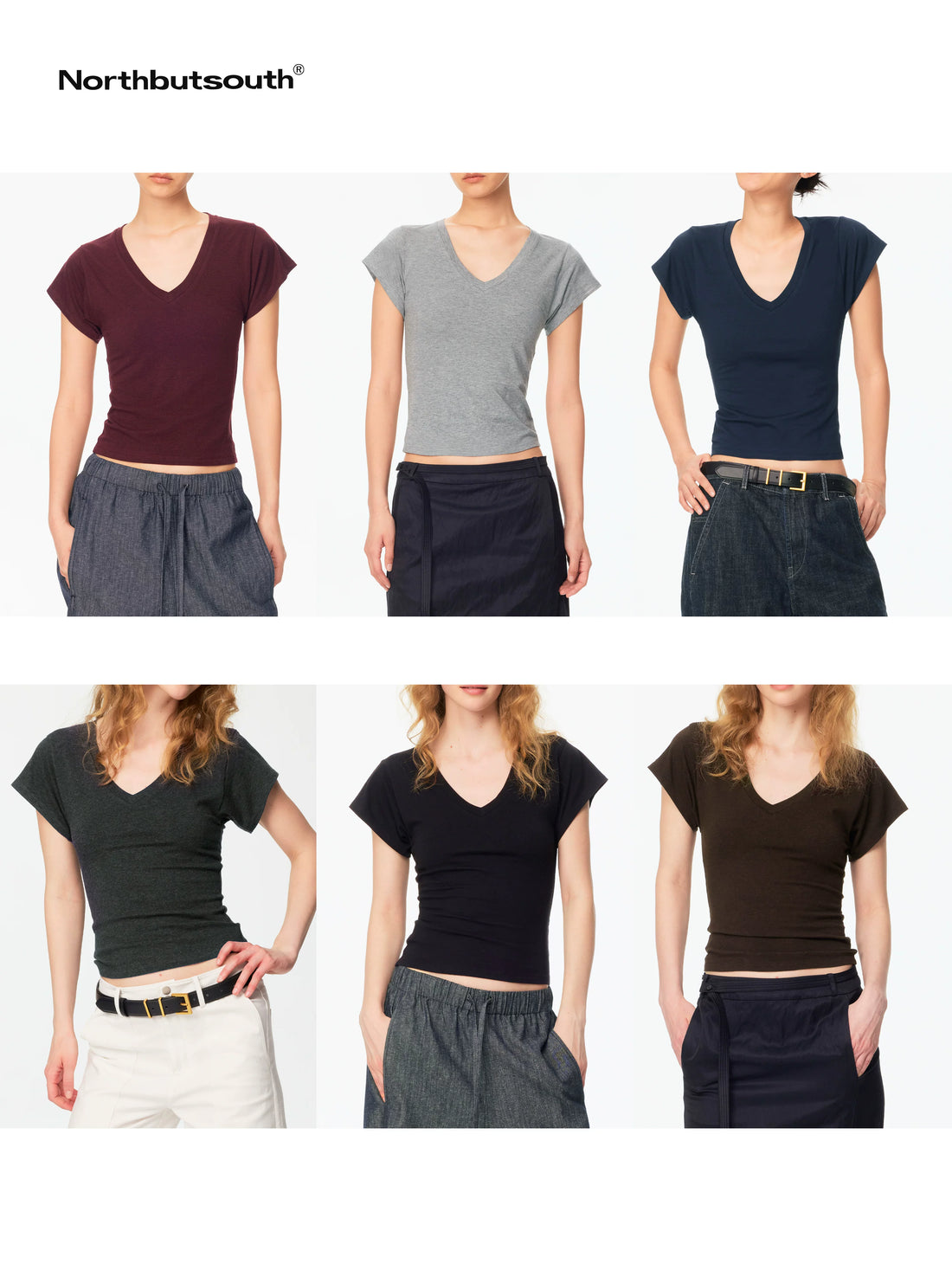 Northbutsouth Multicolor V-neck Raw Edge Slim Women&