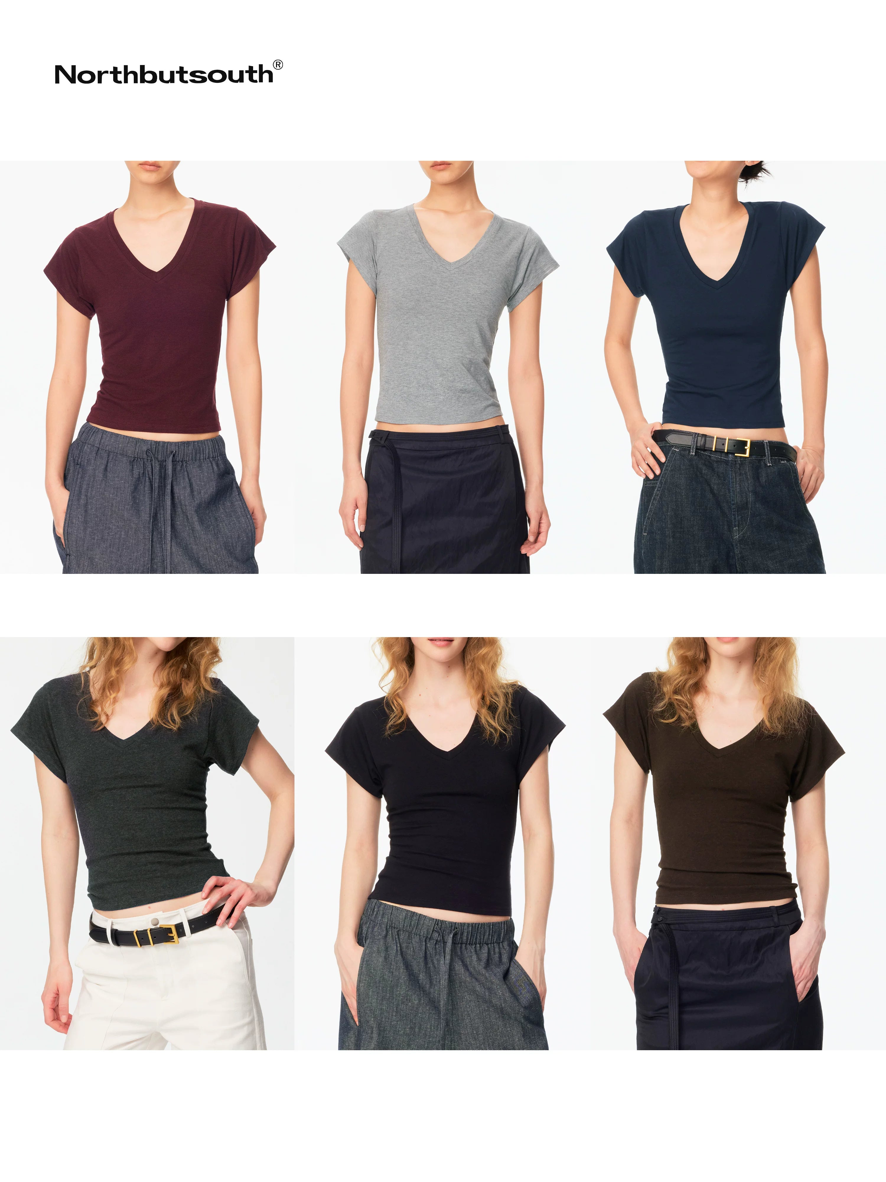 Northbutsouth Multicolor V-neck Raw Edge Slim Women&