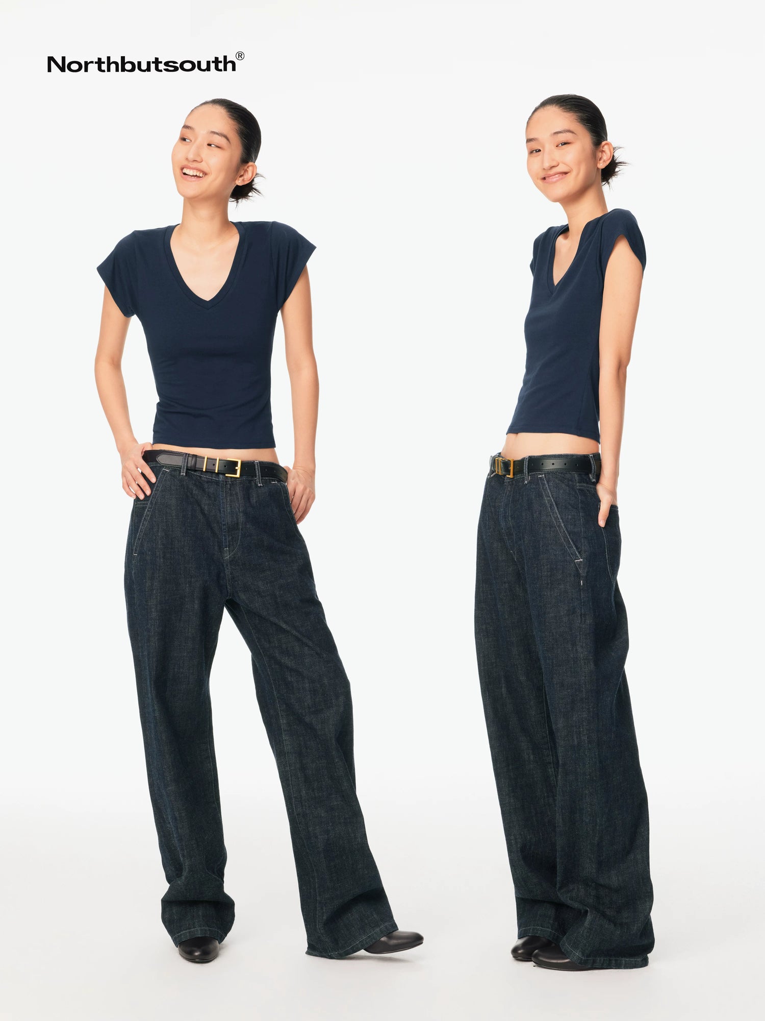Northbutsouth Multicolor V-neck Raw Edge Slim Women&