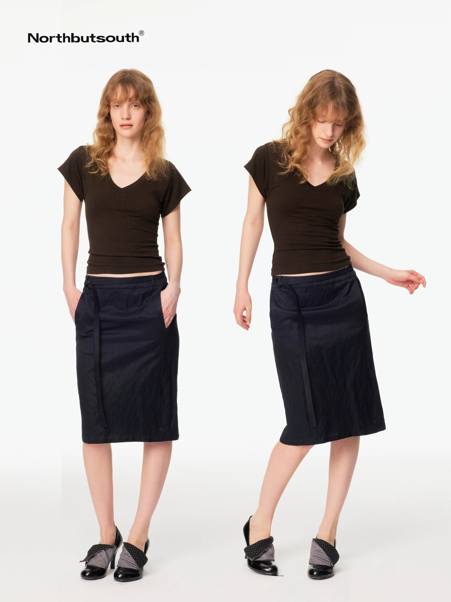 Northbutsouth Multicolor V-neck Raw Edge Slim Women&