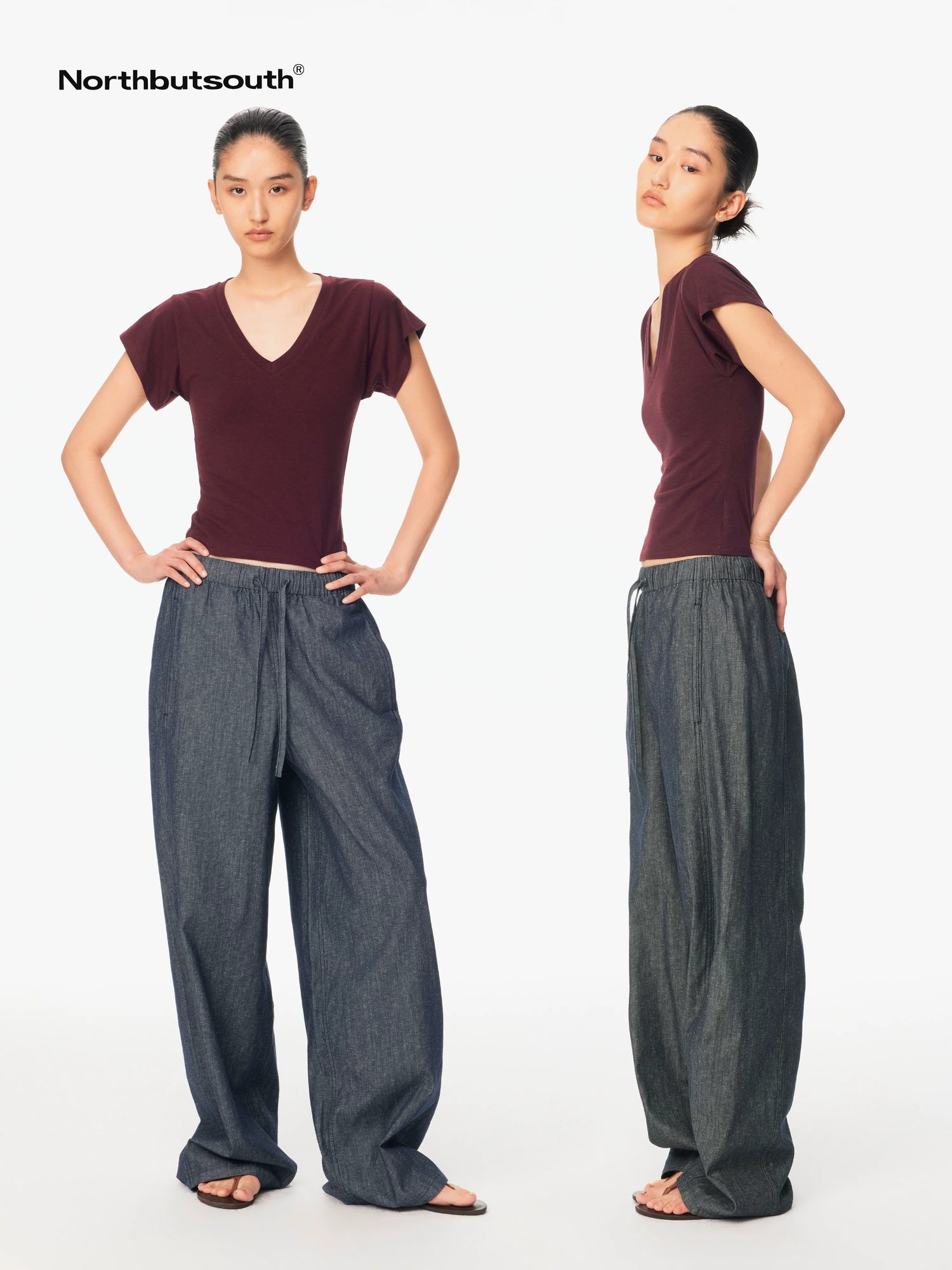 Northbutsouth Multicolor V-neck Raw Edge Slim Women&
