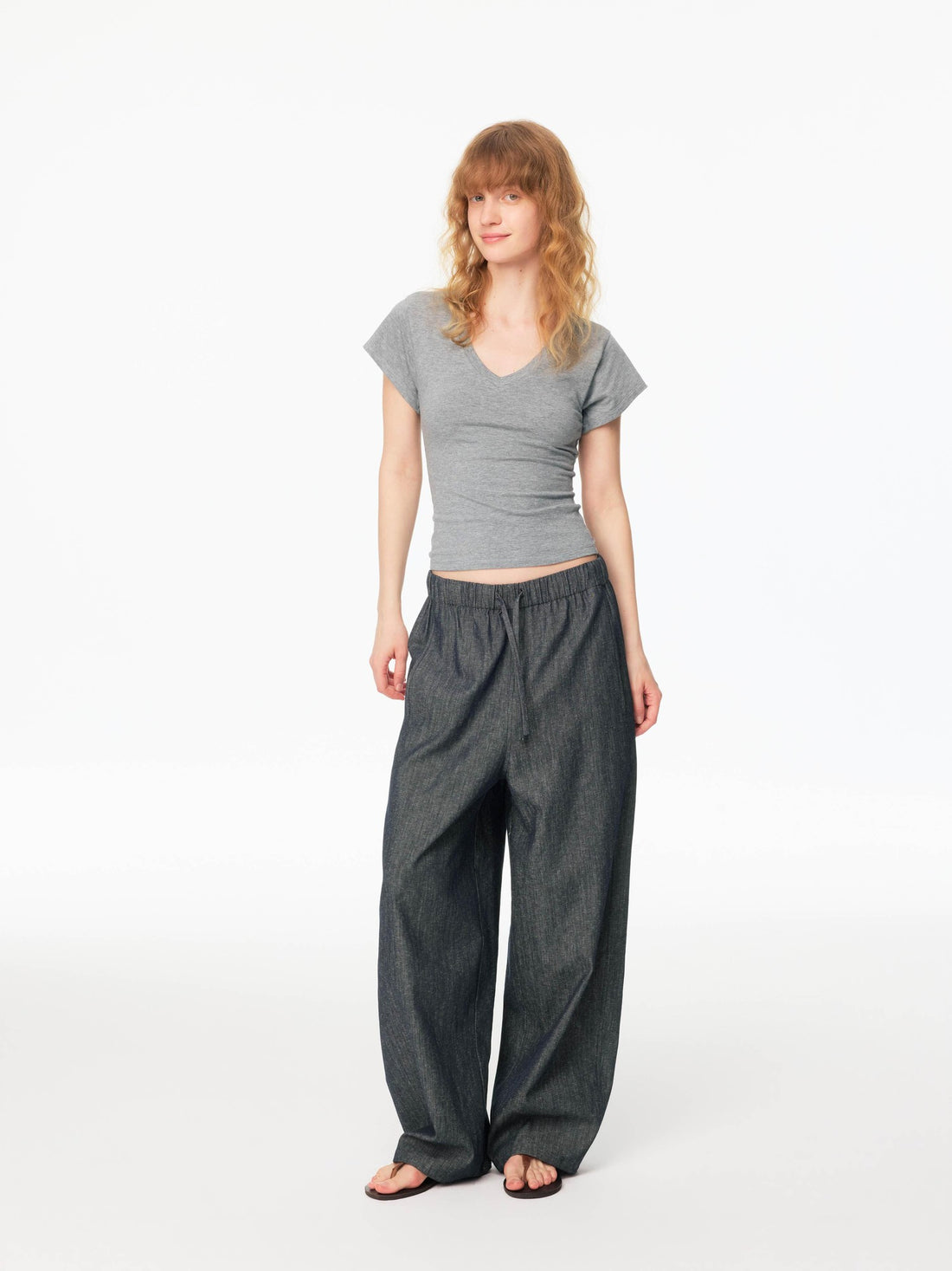 Multicolor V-neck Raw Edge Slim Women&