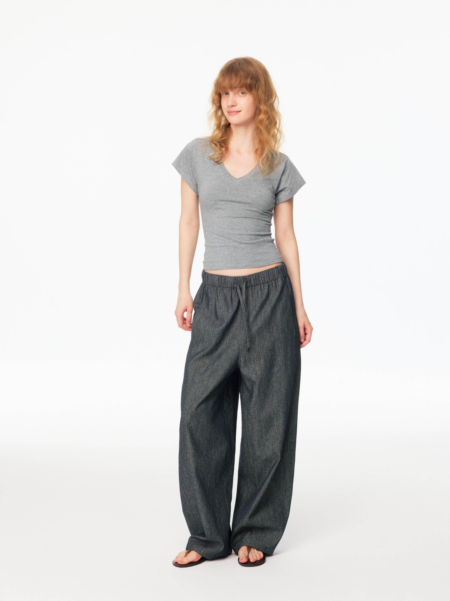 Multicolor V-neck Raw Edge Slim Women&