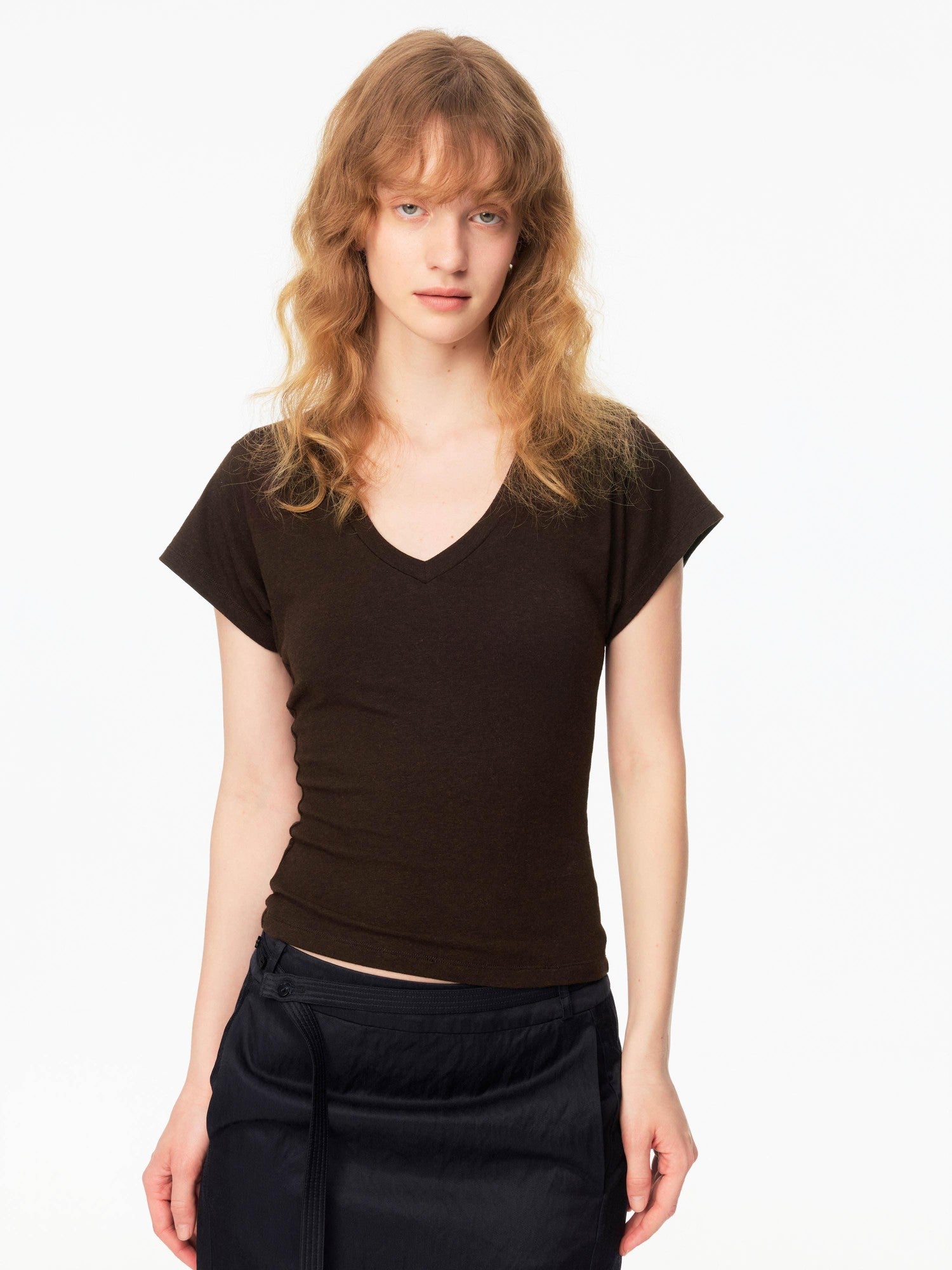 Multicolor V-neck Raw Edge Slim Women&