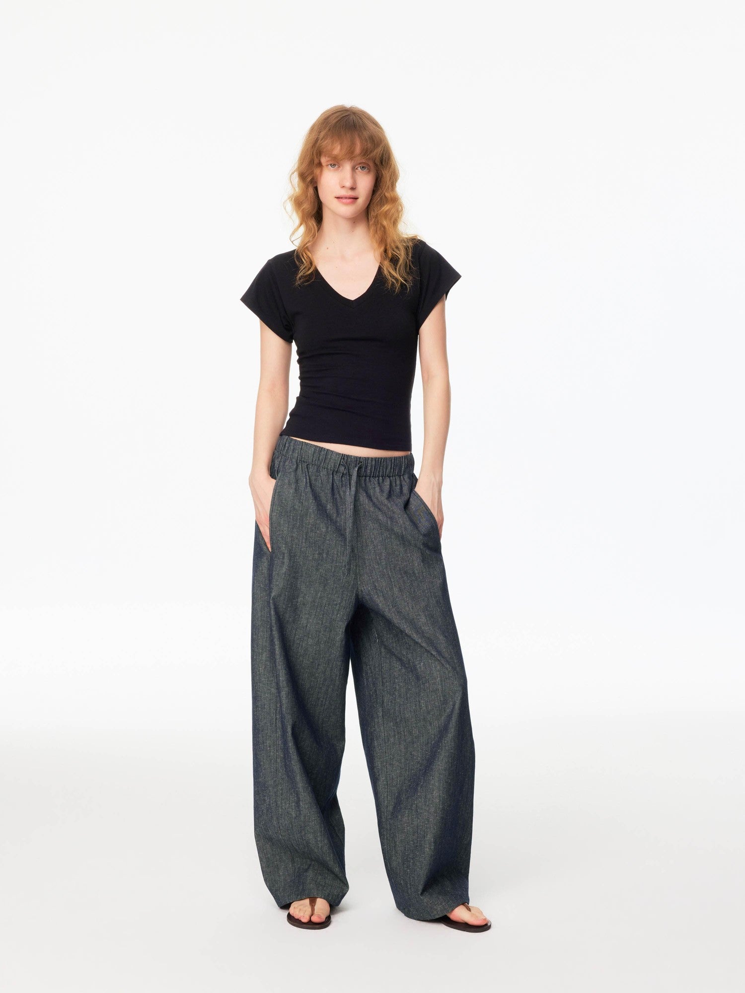 Multicolor V-neck Raw Edge Slim Women&