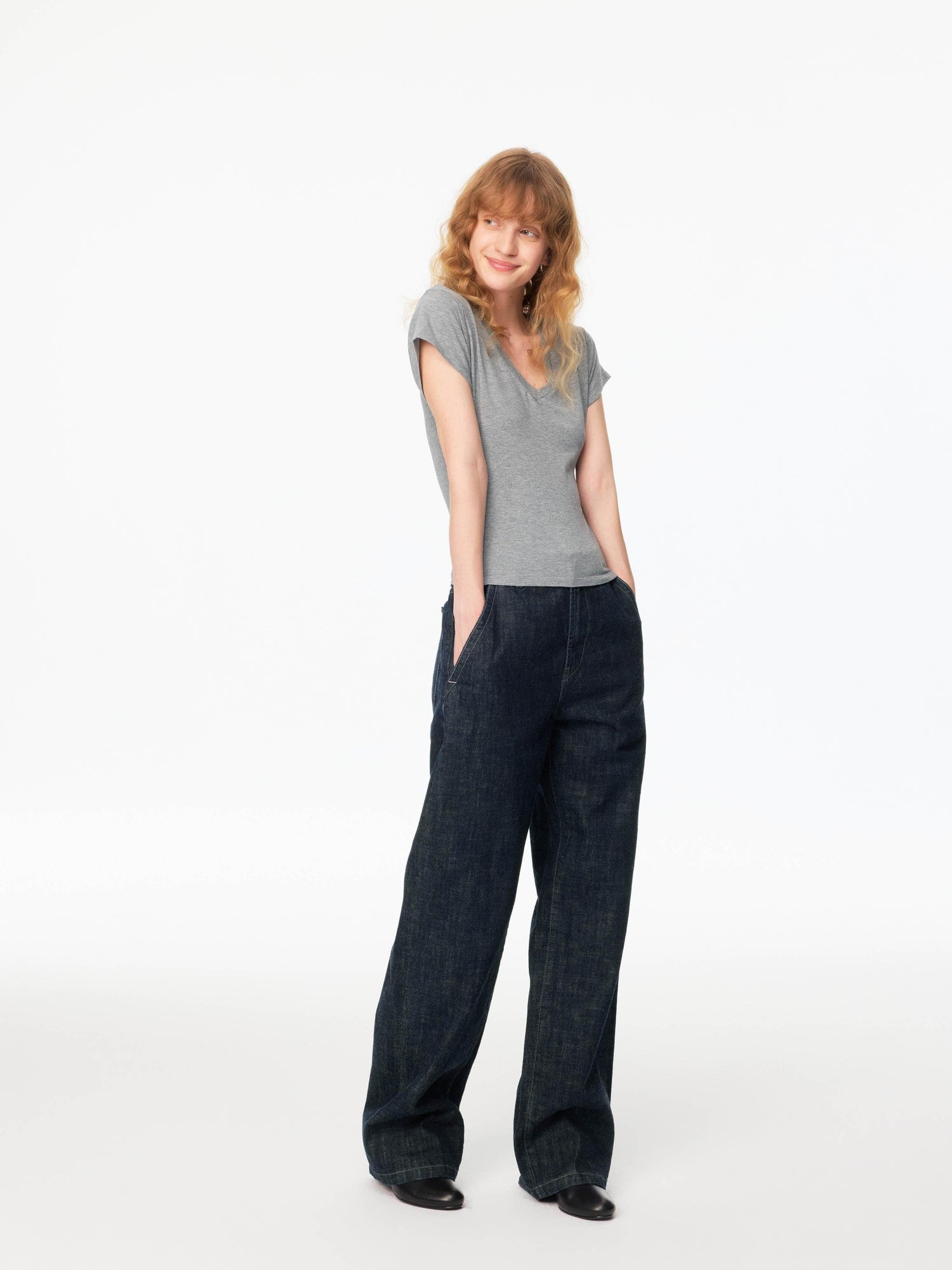 Multicolor V-neck Raw Edge Slim Women&
