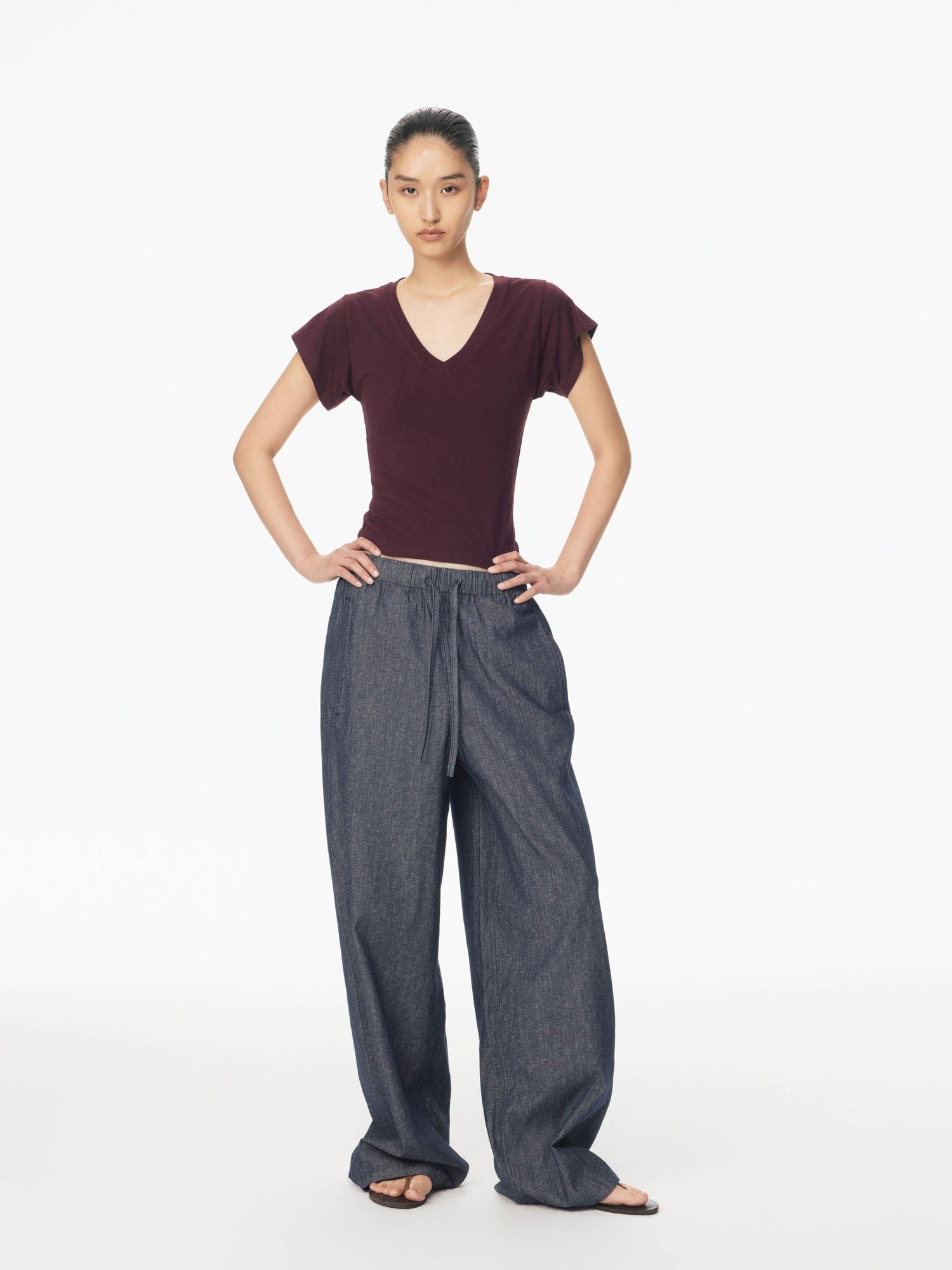 Multicolor V-neck Raw Edge Slim Women&