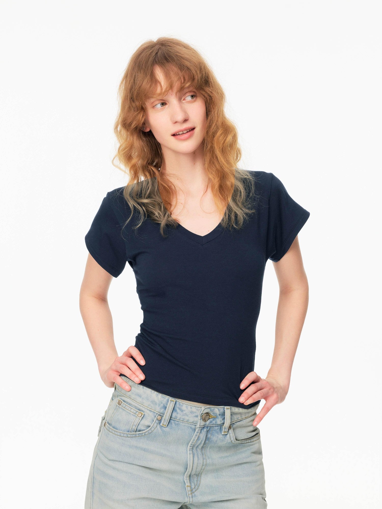 Multicolor V-neck Raw Edge Slim Women&