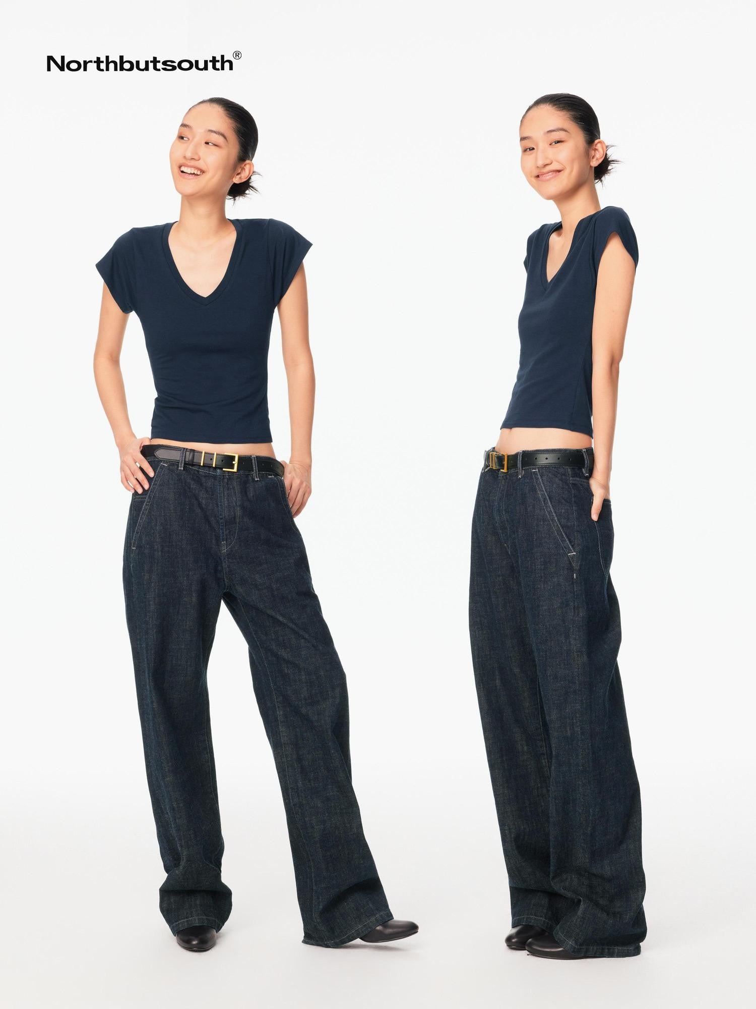 Multicolor V-neck Raw Edge Slim Women&