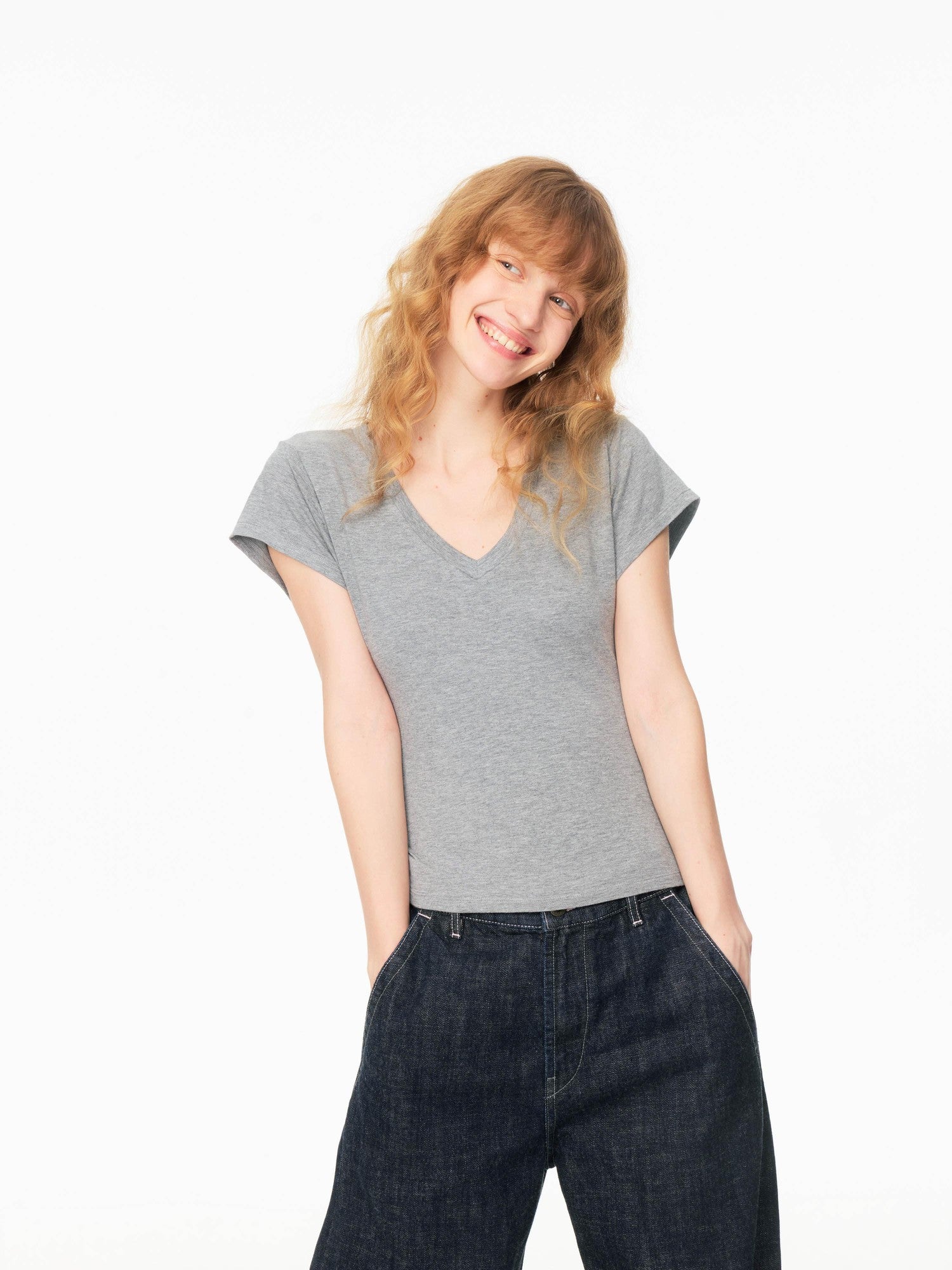 Multicolor V-neck Raw Edge Slim Women&