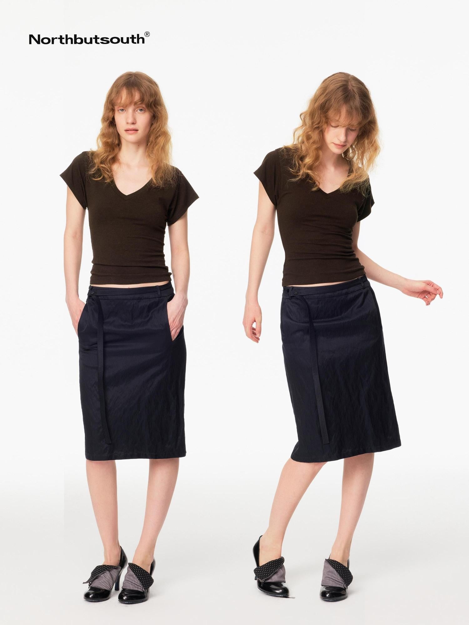 Multicolor V-neck Raw Edge Slim Women&