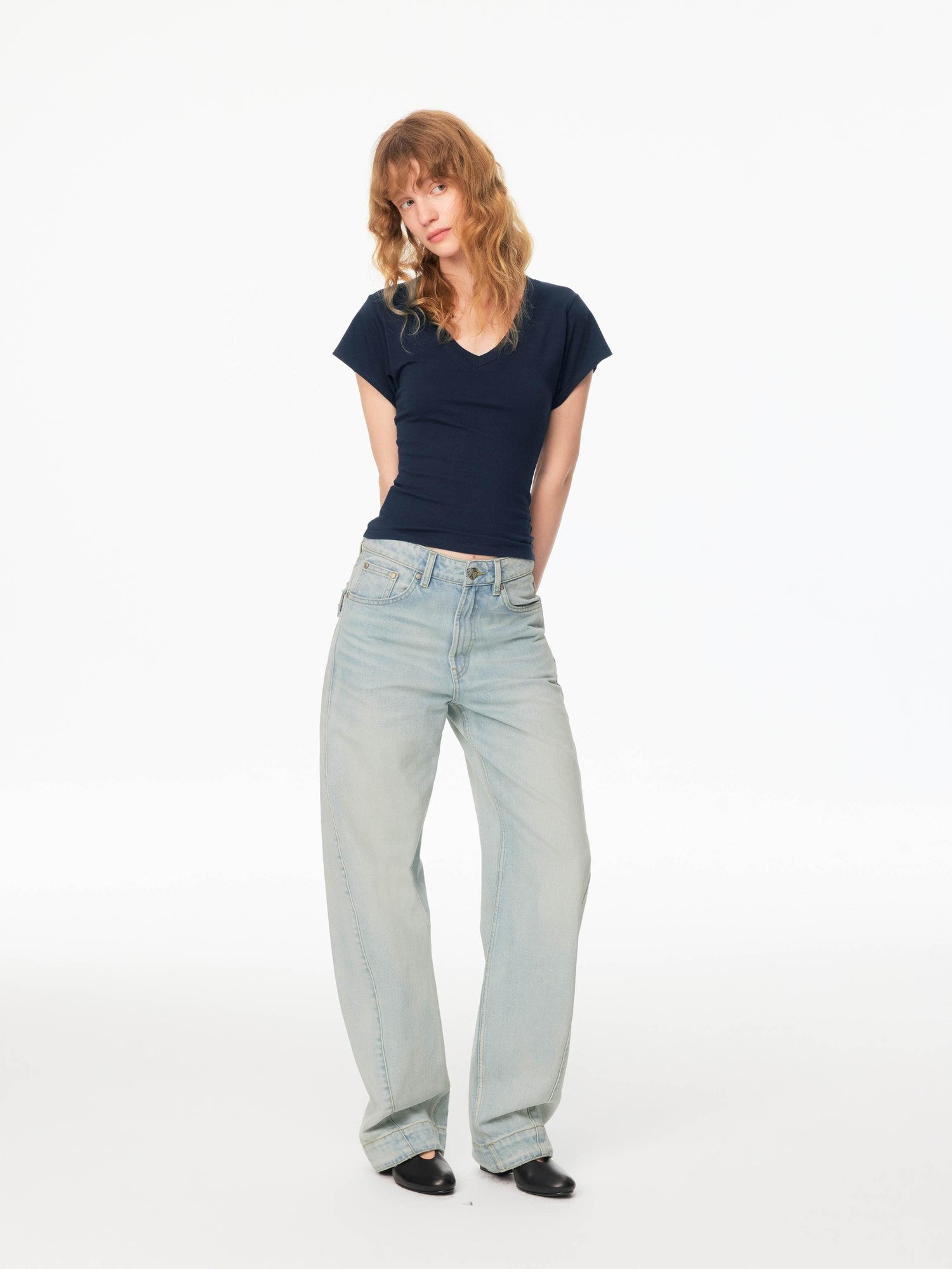 Multicolor V-neck Raw Edge Slim Women&
