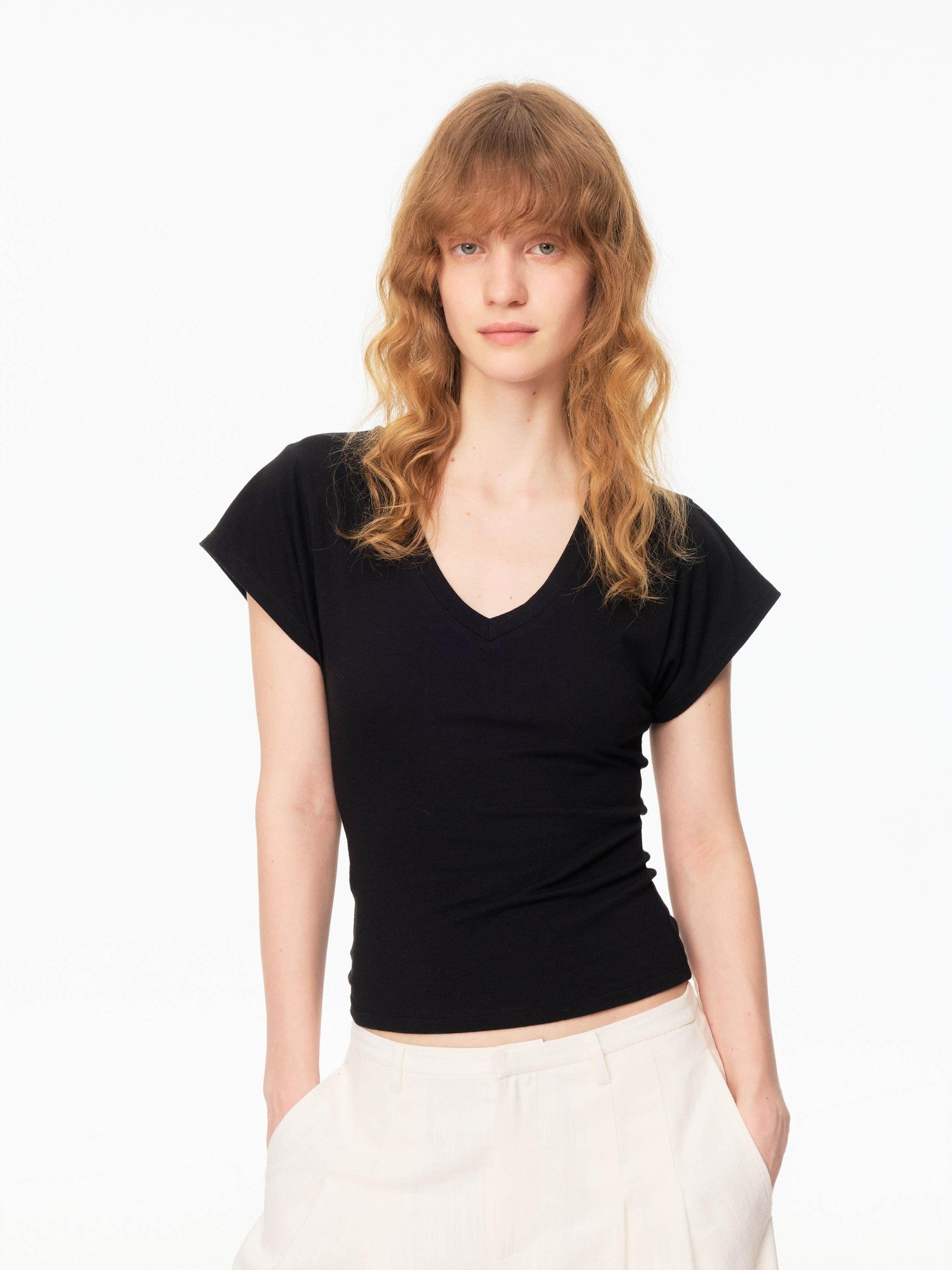Multicolor V-neck Raw Edge Slim Women&