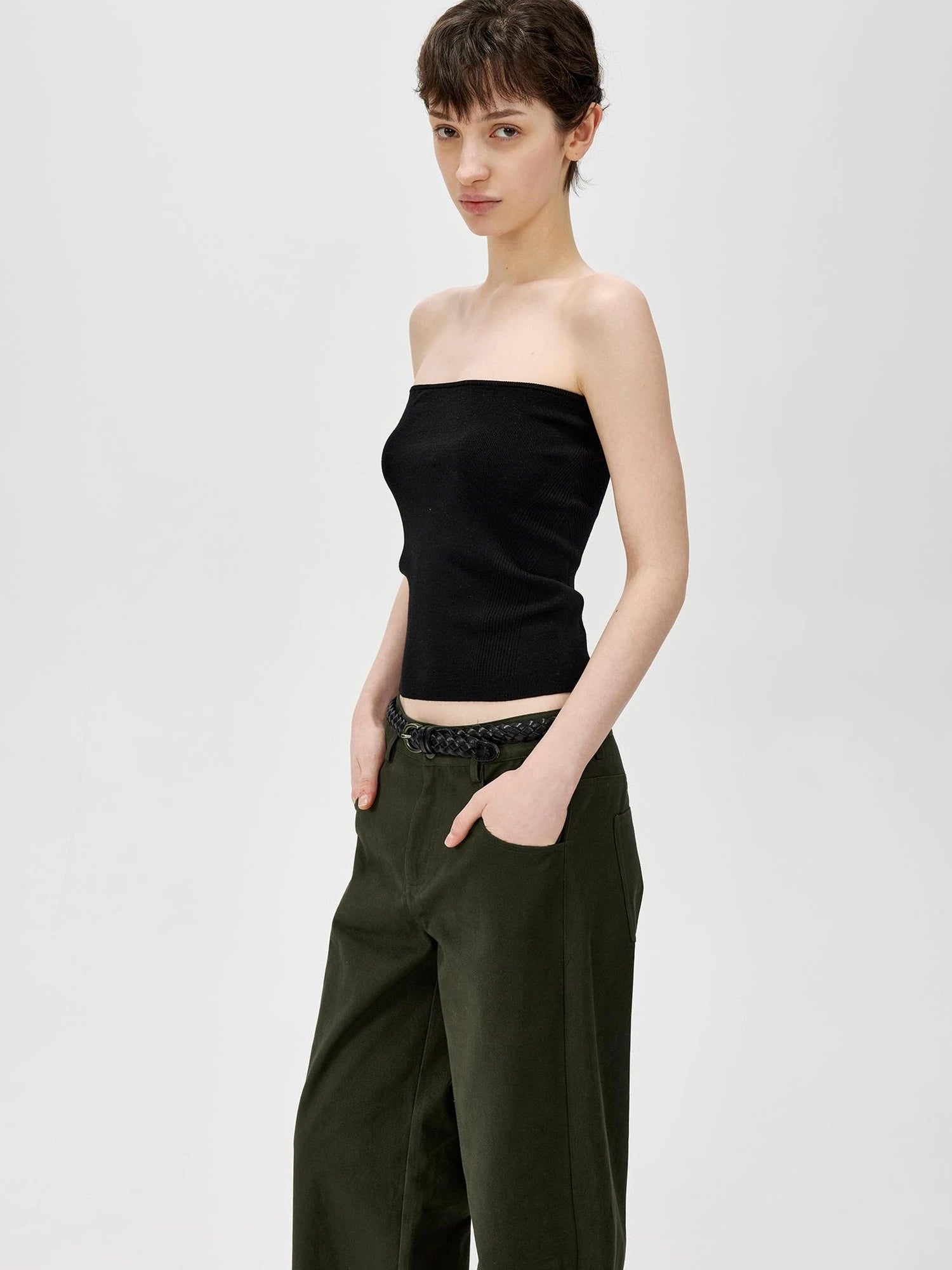 Multicolor Yangzi Wool High Elasticity Slimming Ribbed Tube Top