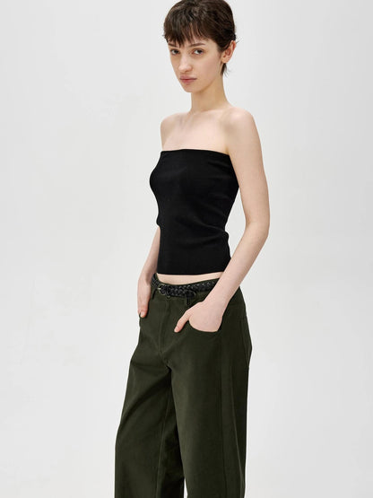 Multicolor Yangzi Wool High Elasticity Slimming Ribbed Tube Top