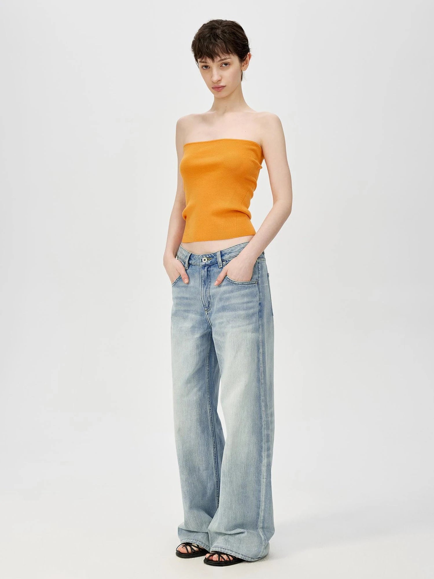 Multicolor Yangzi Wool High Elasticity Slimming Ribbed Tube Top