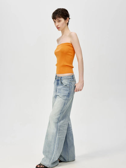 Multicolor Yangzi Wool High Elasticity Slimming Ribbed Tube Top