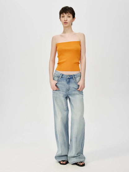 Multicolor Yangzi Wool High Elasticity Slimming Ribbed Tube Top