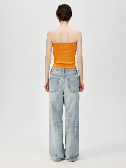 Multicolor Yangzi Wool High Elasticity Slimming Ribbed Tube Top