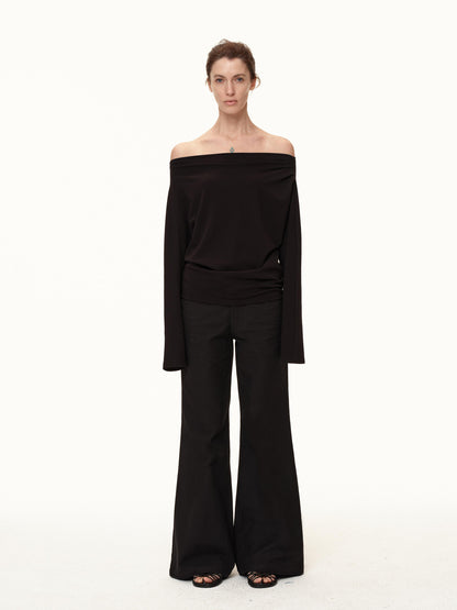 Northbutsouth Off Shoulder Top With Pleated Detail And Layered Hem