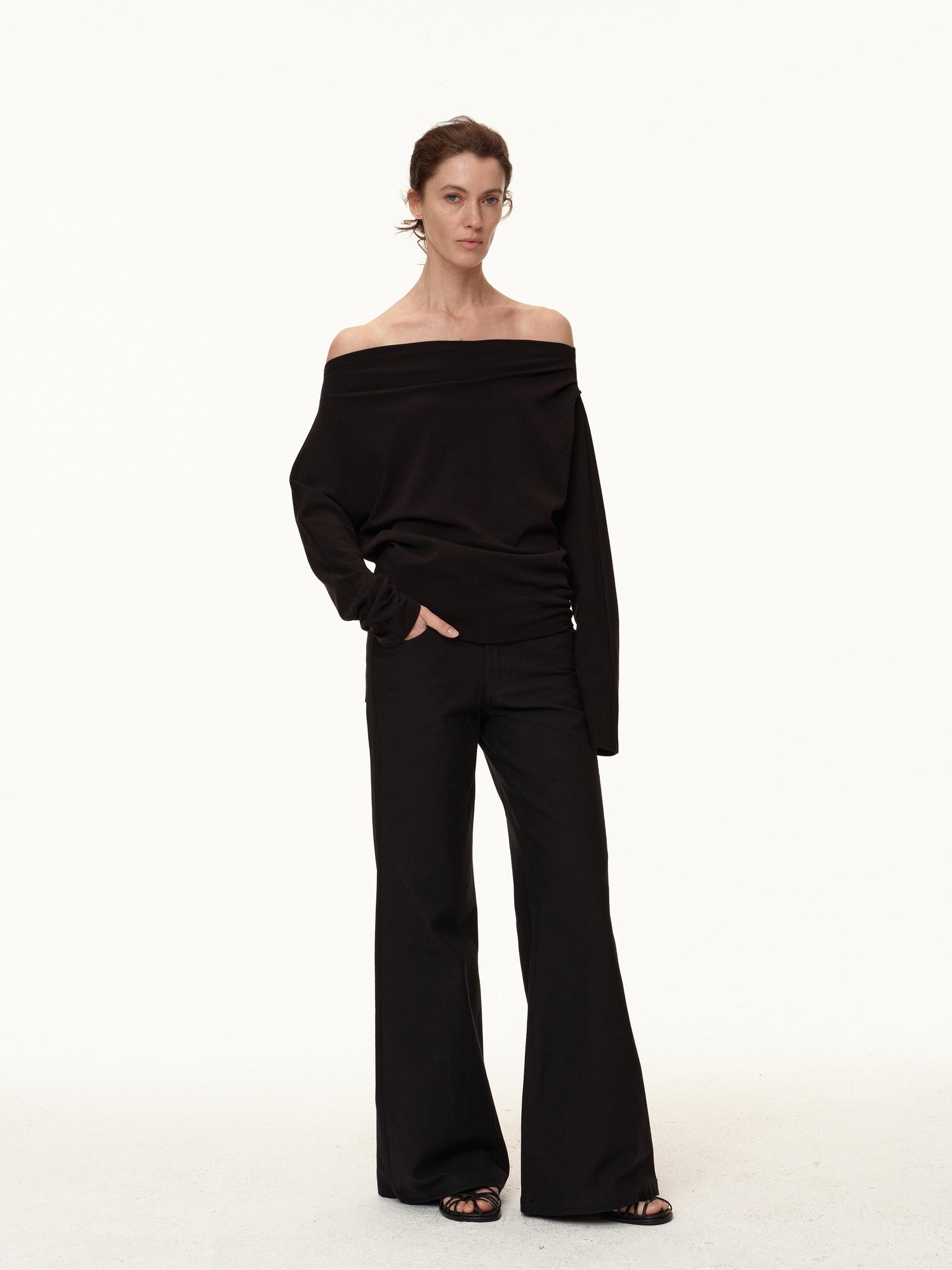 Northbutsouth Off Shoulder Top With Pleated Detail And Layered Hem