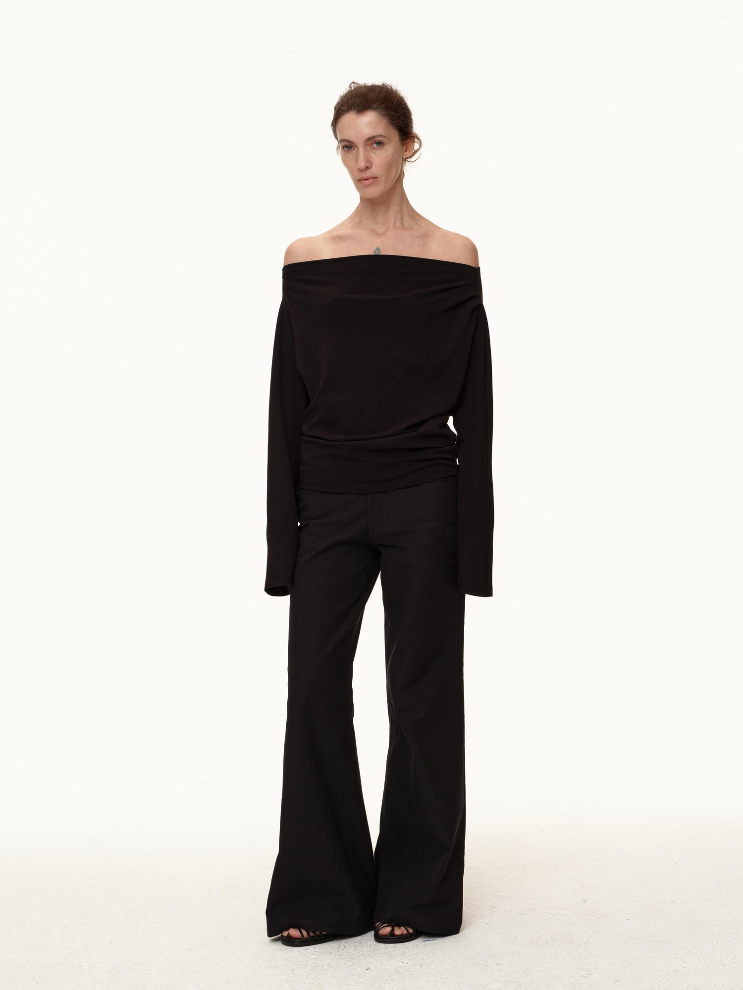 Northbutsouth Off Shoulder Top With Pleated Detail And Layered Hem