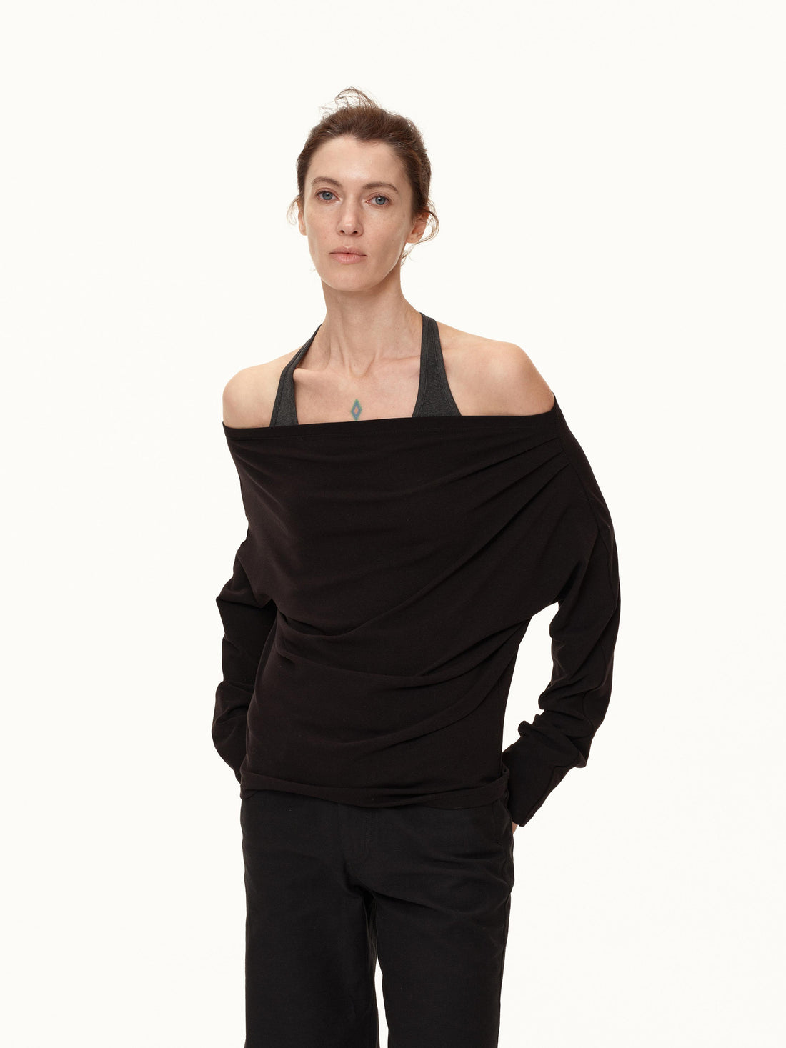 Northbutsouth Off Shoulder Top With Pleated Detail And Layered Hem