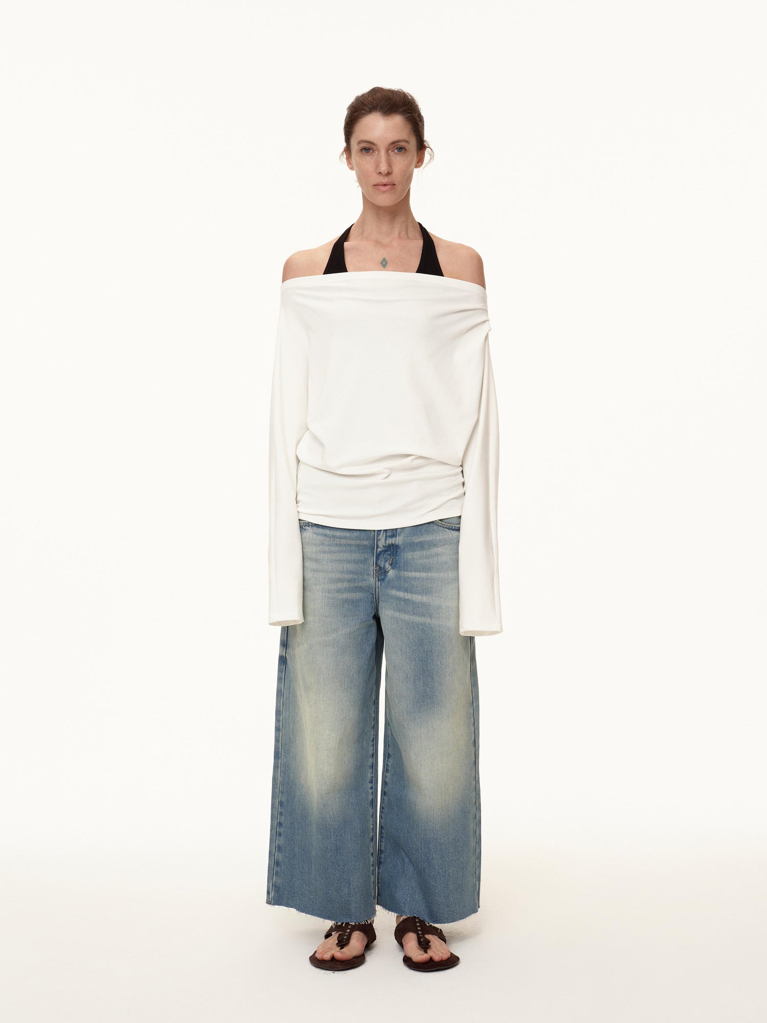Northbutsouth Off Shoulder Top With Pleated Detail And Layered Hem