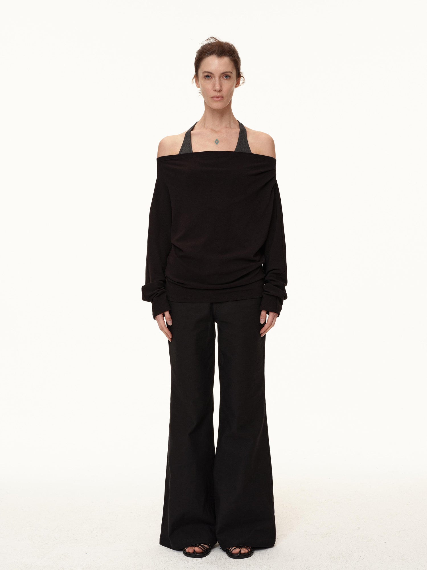 Northbutsouth Off Shoulder Top With Pleated Detail And Layered Hem
