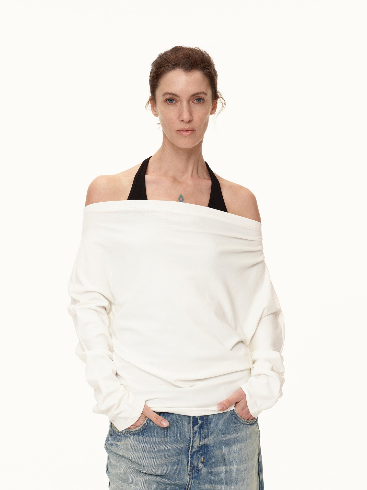 Northbutsouth Off Shoulder Top With Pleated Detail And Layered Hem