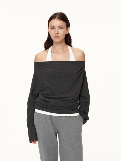 Northbutsouth Off Shoulder Top With Pleated Detail And Layered Hem