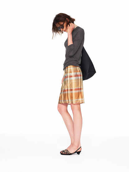Northbutsouth Orange Plaid No Waistband H Line Cotton Silk Blend Women&