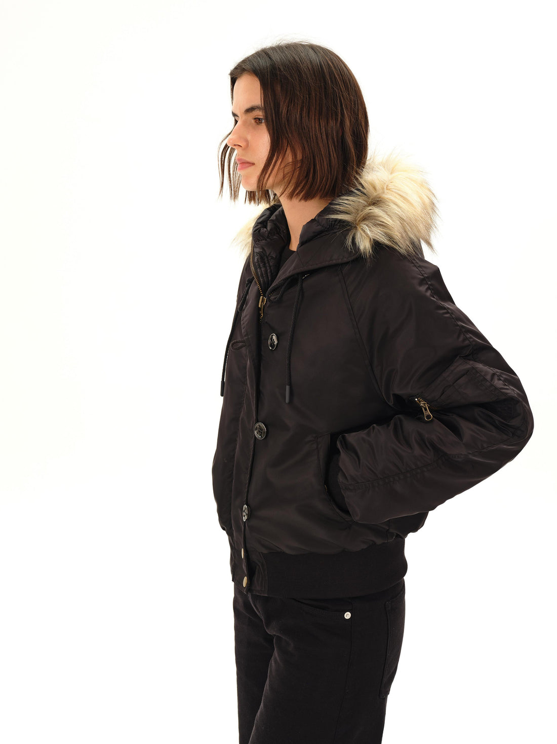 Northbutsouth Pilot Feather Down Hooded Jacket With Fur Trim