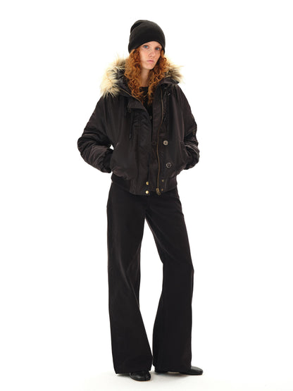 Northbutsouth Pilot Feather Down Hooded Jacket With Fur Trim