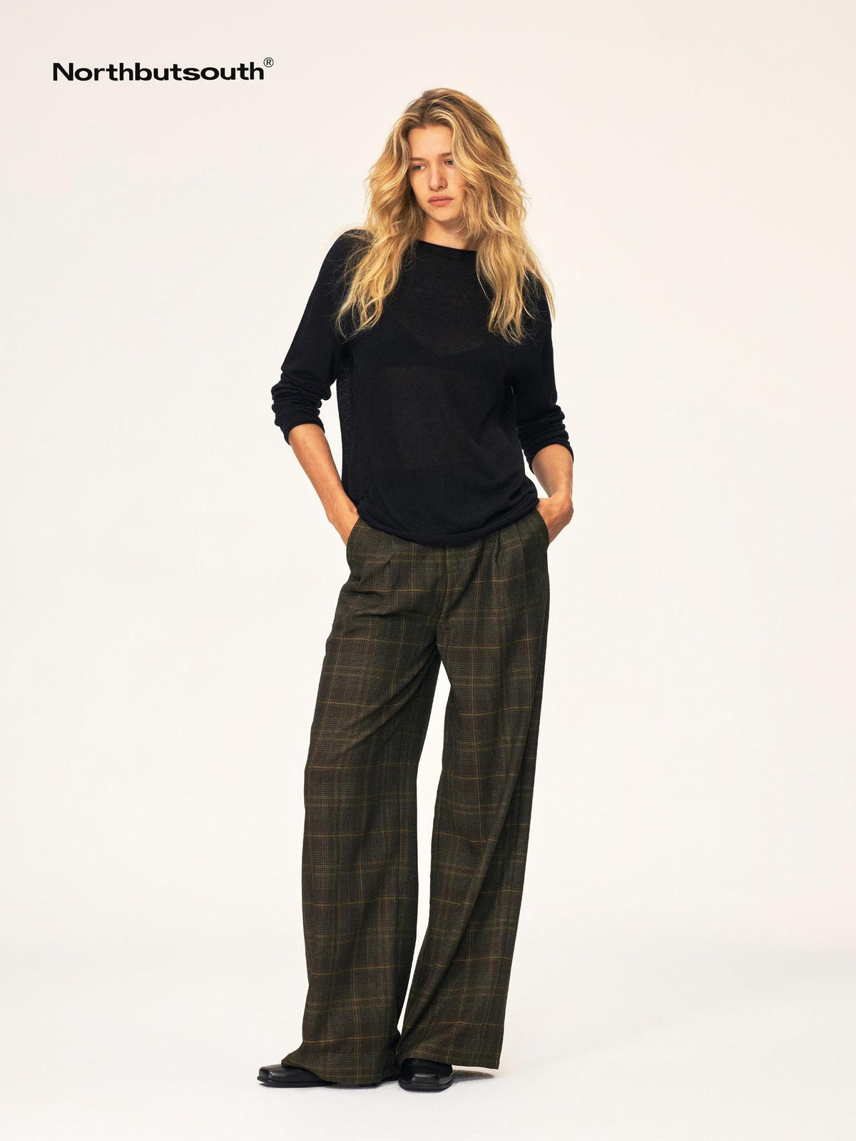 Northbutsouth Plaid Pleated Mid Low Rise Straight Leg Wool Blend Women&