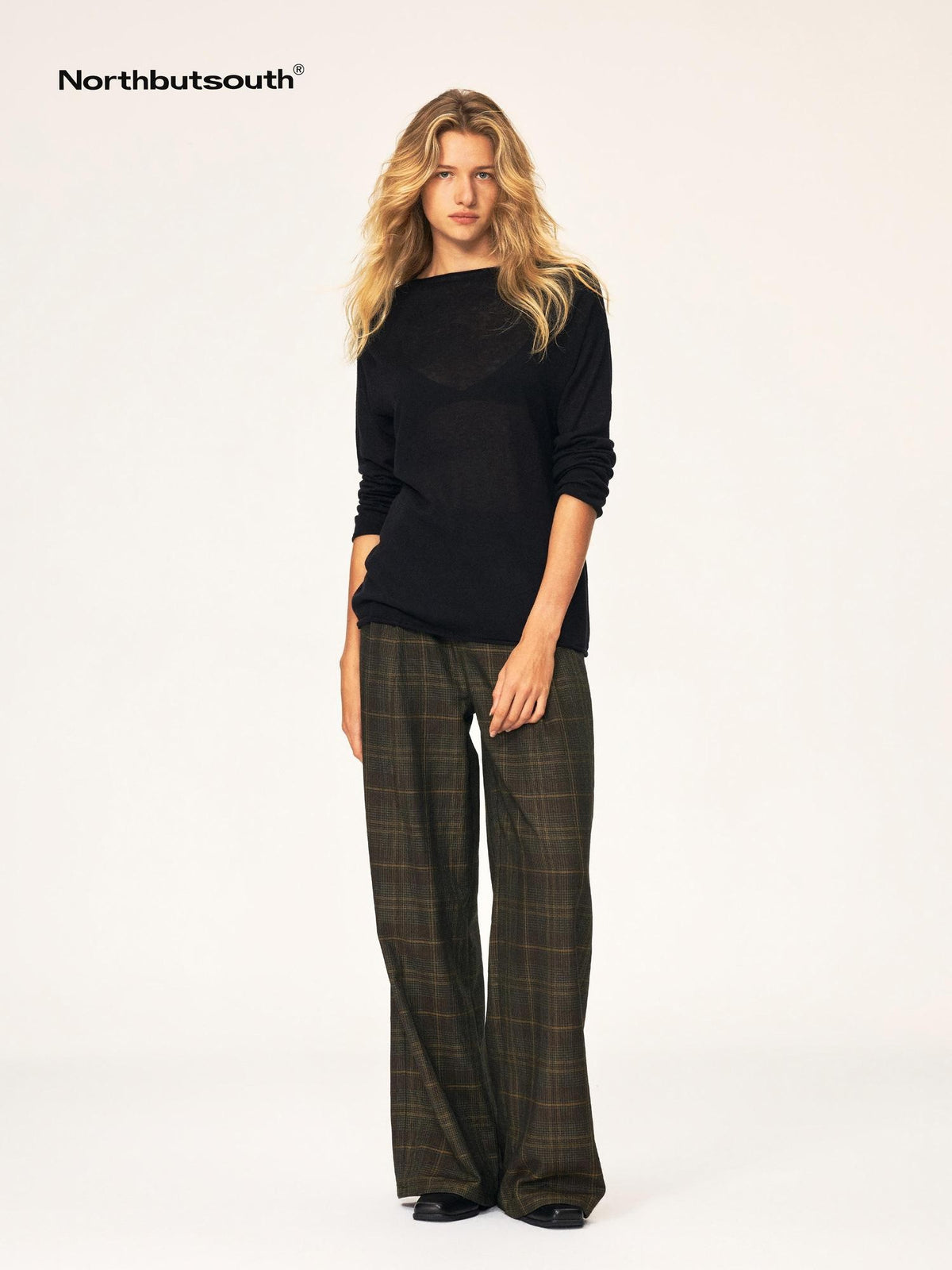 Northbutsouth Plaid Pleated Mid Low Rise Straight Leg Wool Blend Women&