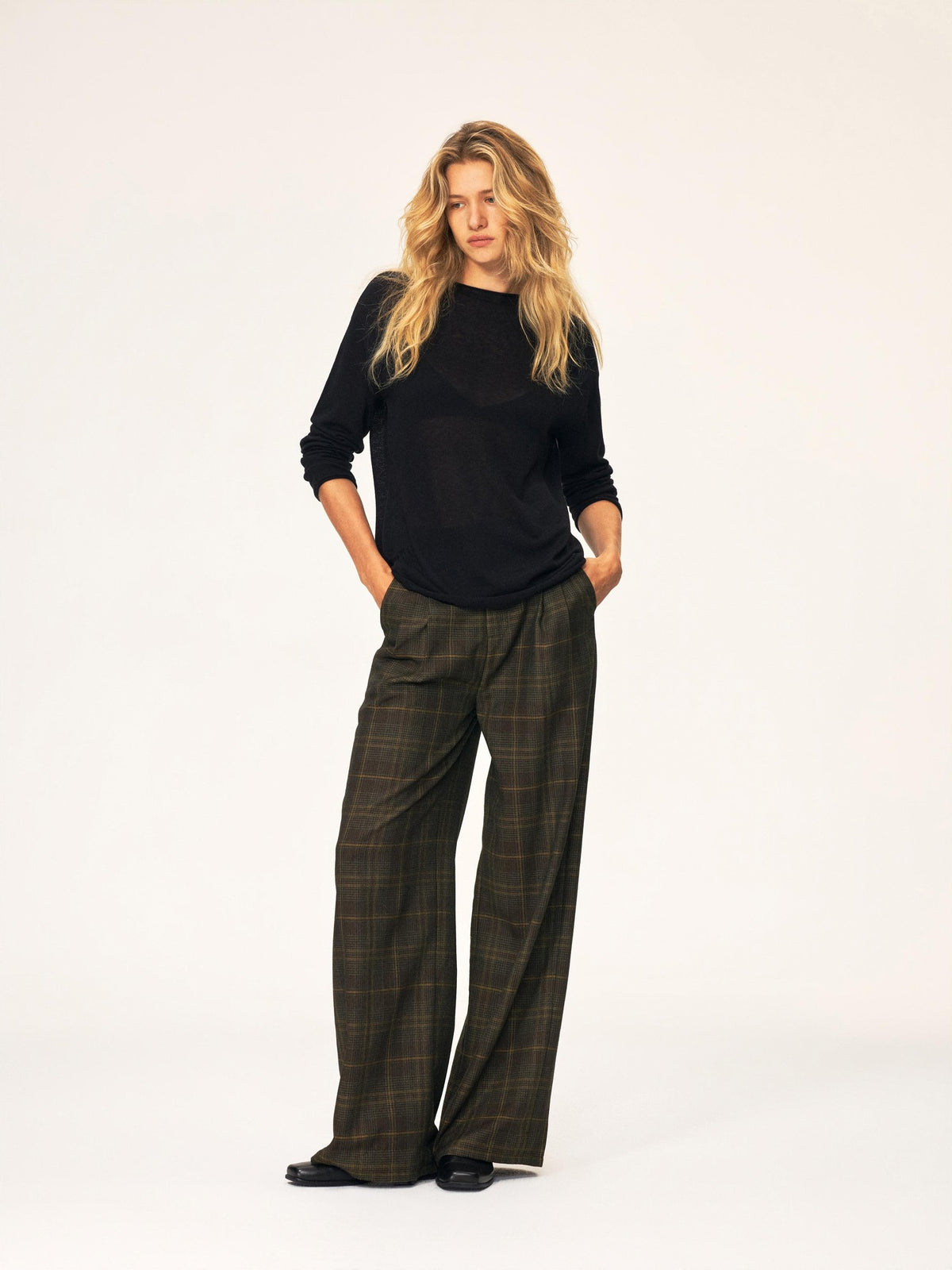Northbutsouth Plaid Pleated Mid Low Rise Straight Leg Wool Blend Women&