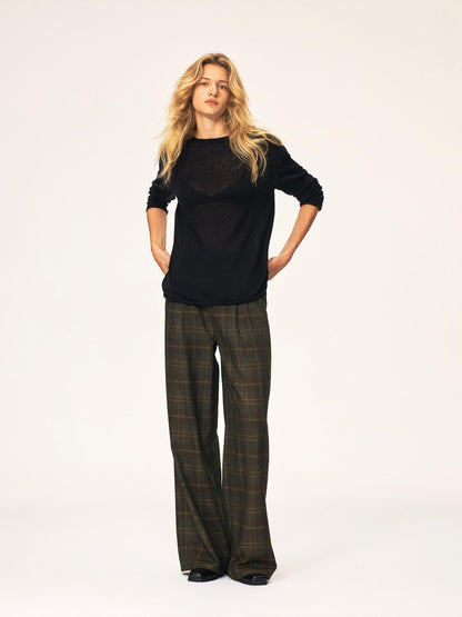 Northbutsouth Plaid Pleated Mid Low Rise Straight Leg Wool Blend Women&