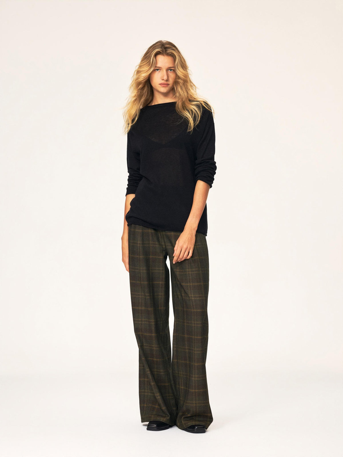 Northbutsouth Plaid Pleated Mid Low Rise Straight Leg Wool Blend Women&