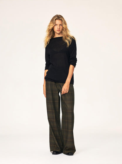 Northbutsouth Plaid Pleated Mid Low Rise Straight Leg Wool Blend Women&