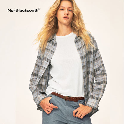 Northbutsouth_Plaid_Square_Neck_Button_Front_Long_Sleeve_100%_Linen_Women&