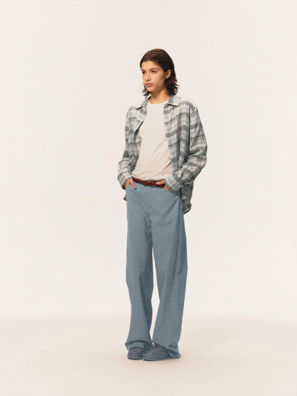 Northbutsouth Plaid Square Neck Button Front Long Sleeve 100% Linen Women&