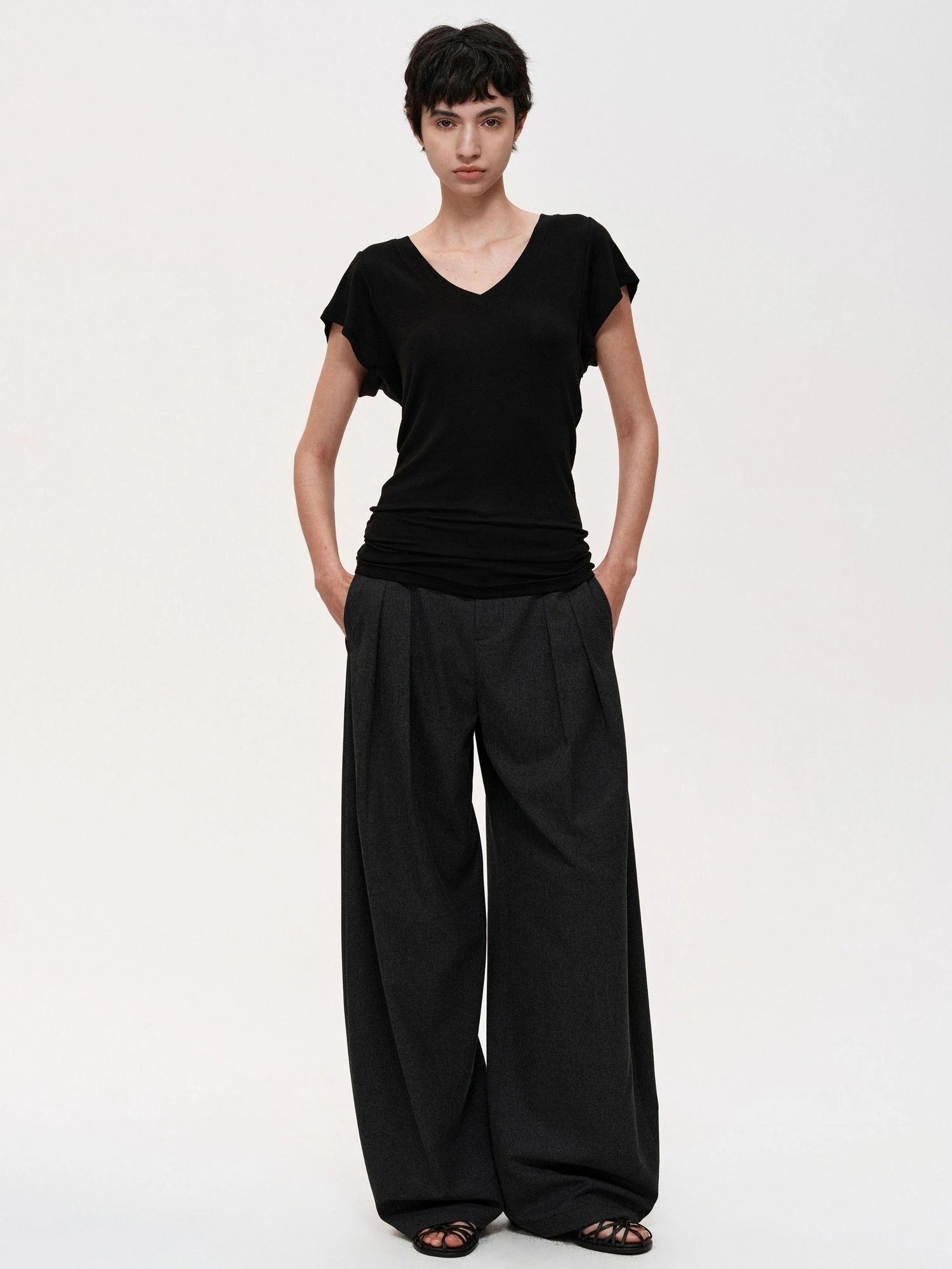 Pleated Flowy Wide Leg Trousers