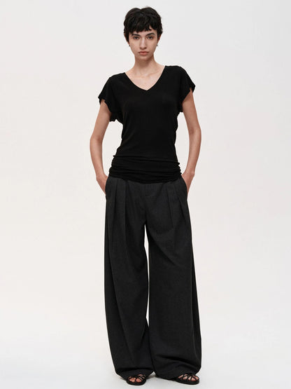 Pleated Flowy Wide Leg Trousers