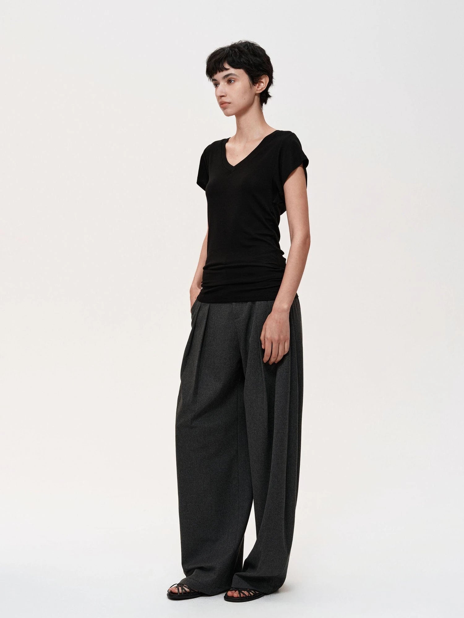 Pleated Flowy Wide Leg Trousers