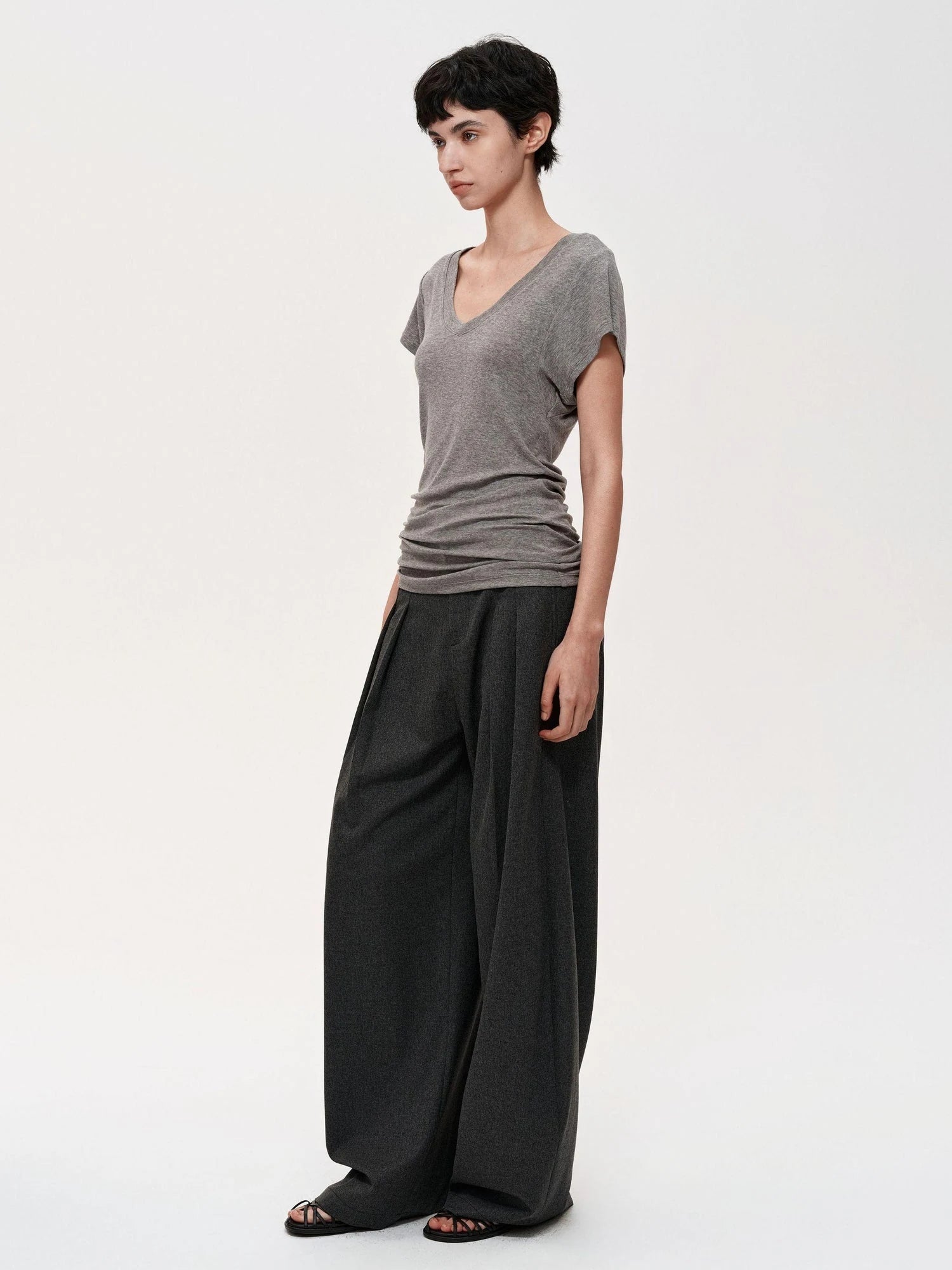 Pleated Flowy Wide Leg Trousers